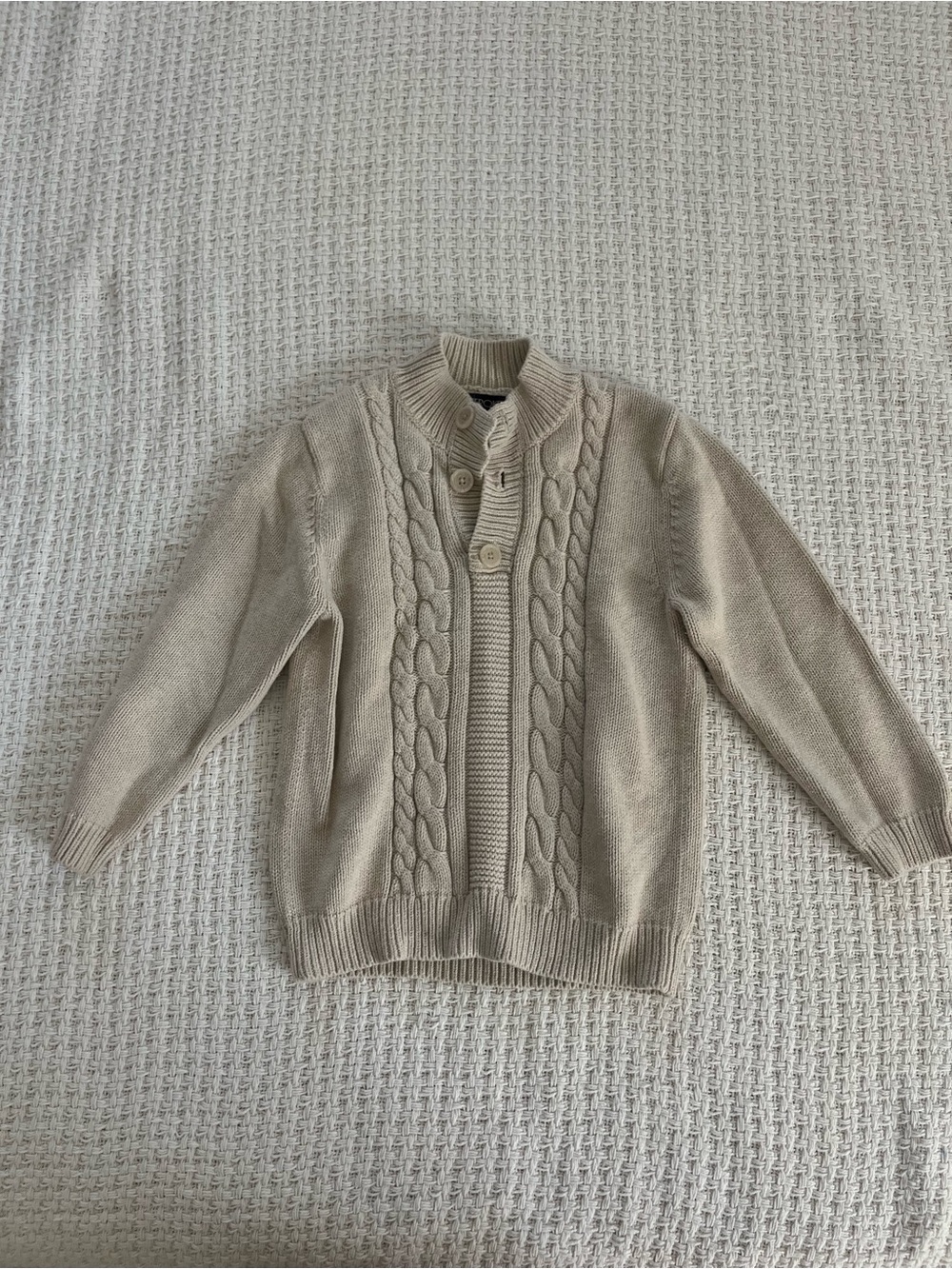 Boys Cable Knit Zip-Button Sweater Cardigan - Cream